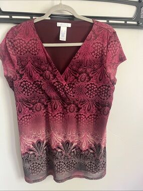 Liz & Co. Ombre Floral Cap Sleeve Blouse
